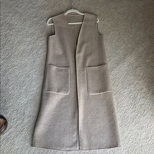 Sleeveless Long wool duster vest long medium- Taupe